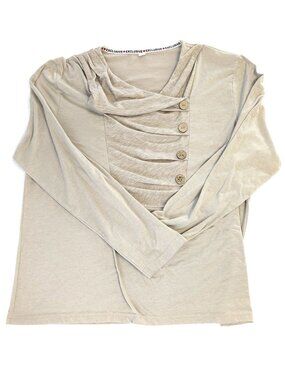 Exclusive Heart Pullover - Women's XL - Tan Button Front Long Sleeve Sweater